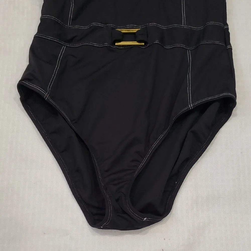 Bleu Rod Beattie Sleek Black One-Piece Swimsuit with Adjustable Straps Size 12
